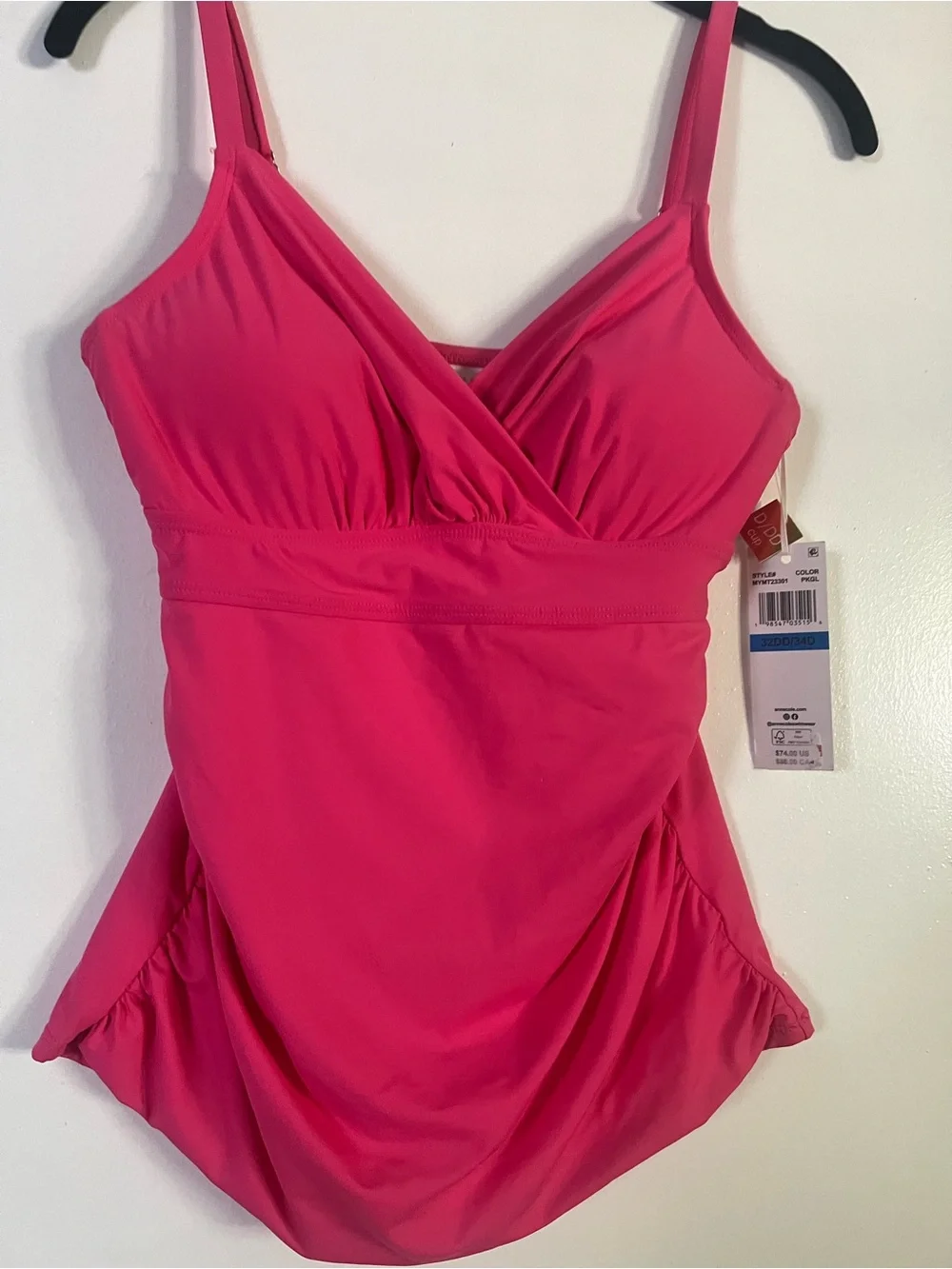 Anne Cole Hot Pink V-Neck Tankini Swim Top